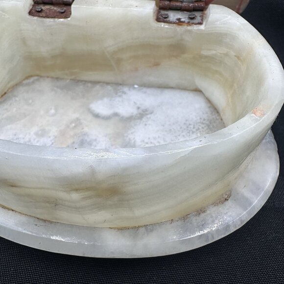 Vintage Onyx Stone Trinket Box Hand Carved Shell Lid Natural Stone Decor - Picture 11 of 16